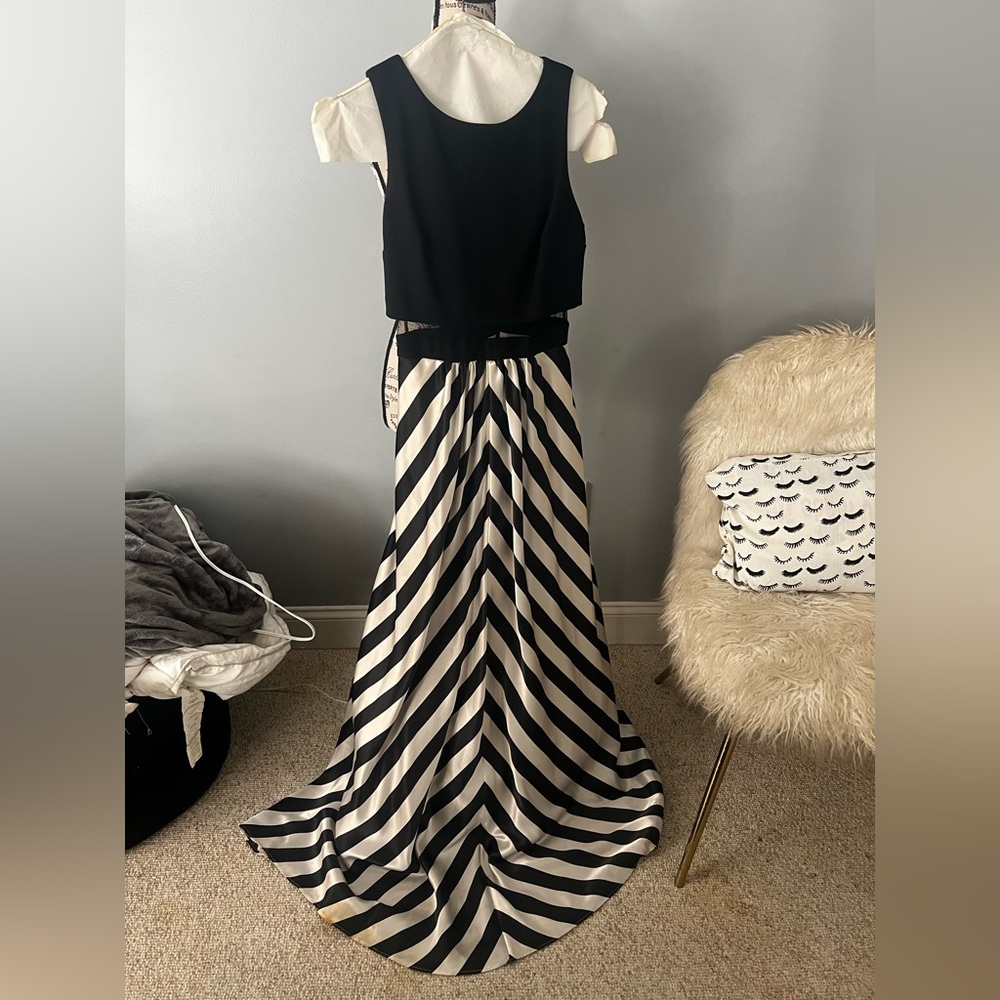 Adam Black and White Diagonal Stripe Maxi Skirt